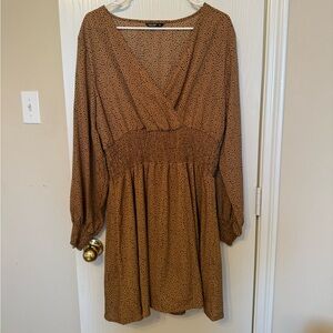 Shein Curve Brown Animal Print Longsleeve Dress